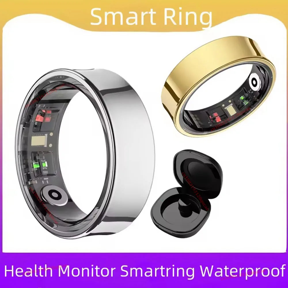 New R09 Smart Ring Men Women with Charging Case,Heart Rate Blood Oxygen,Skin Temperature Monitor,5ATM Waterproof For Android IOS