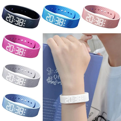 LED Digital Alarm Clock Watch Adjustable Snooze-proof Alarm Bracelet with Running Pedometer Waterproof Vibrating Alarm